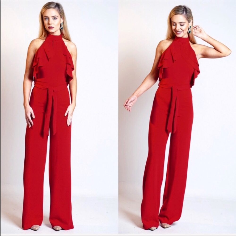 Wine red halter top jumpsuit